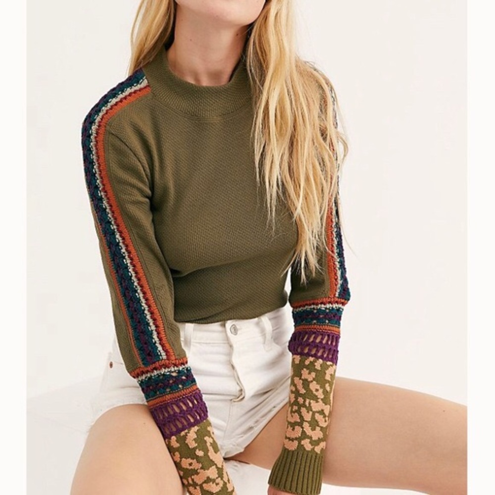 Free people switch it up cuff thermal green crochet cheetah print women’s large